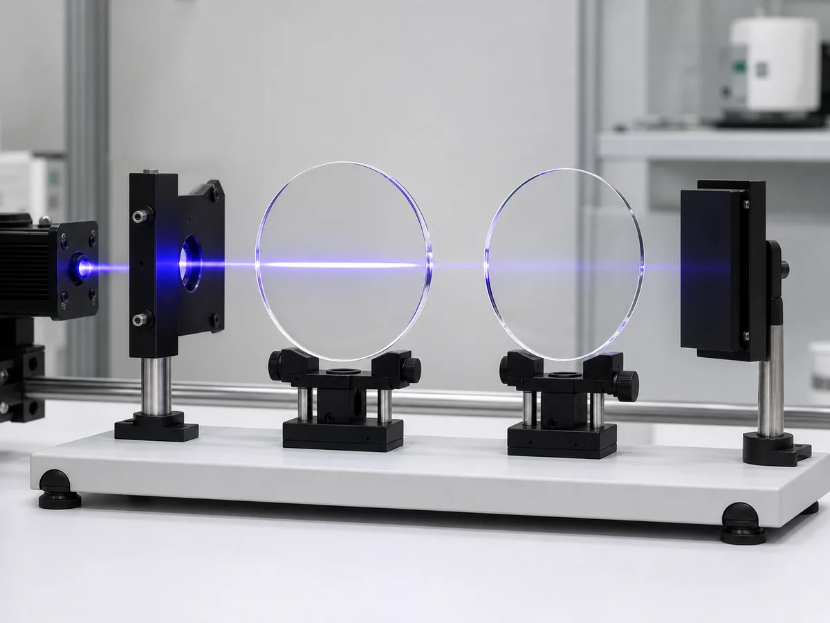 Optical lens being inspected against a technical test display