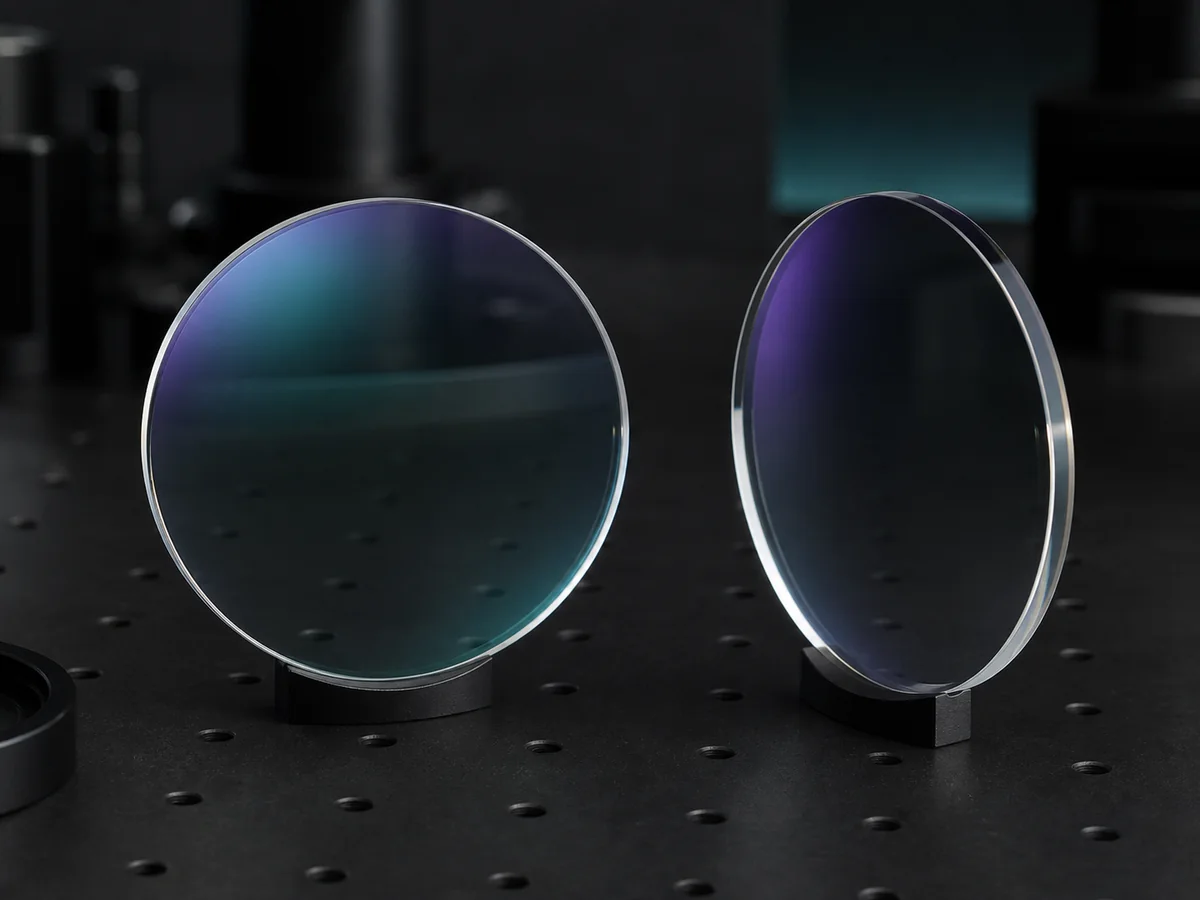 1.56 UV420 Blue Cut SHMC Single Vision Optical Lenses - Two clear 1.56 UV420 blue-cut SHMC single-vision optical lens blanks with blue-green and violet coating reflections