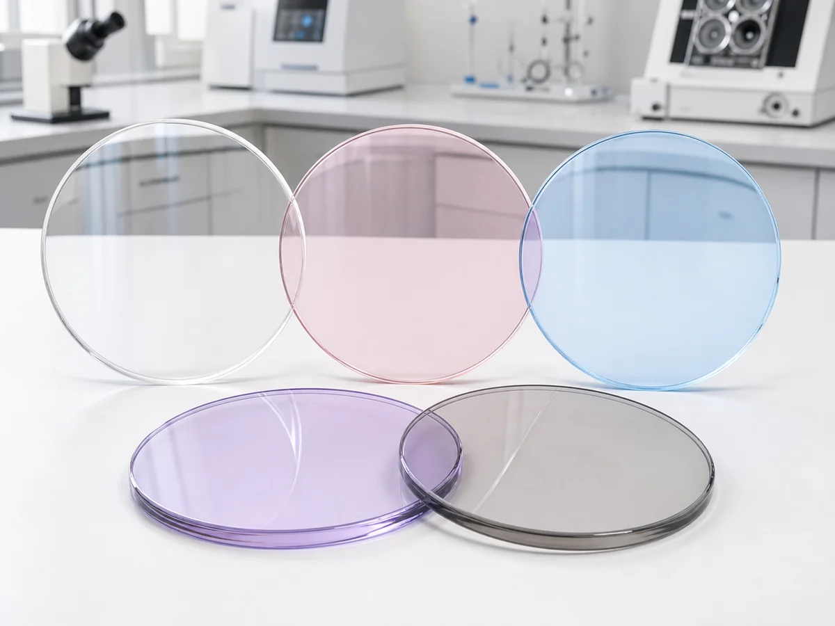 1.49 CR-39 Fashion Tinted Lenses, 70/75 mm - CR-39 1.49 fashion tinted lens blanks in clear, pink, blue, purple, and smoke colors