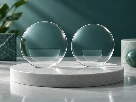Two clear bifocal blanks with visible flat-top D-shaped segments of different widths