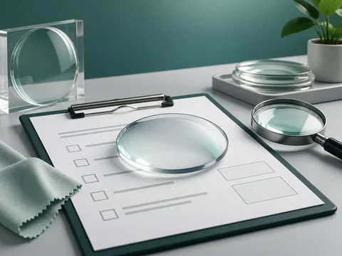 Clear lens on an unmarked inspection report beside a magnifying glass