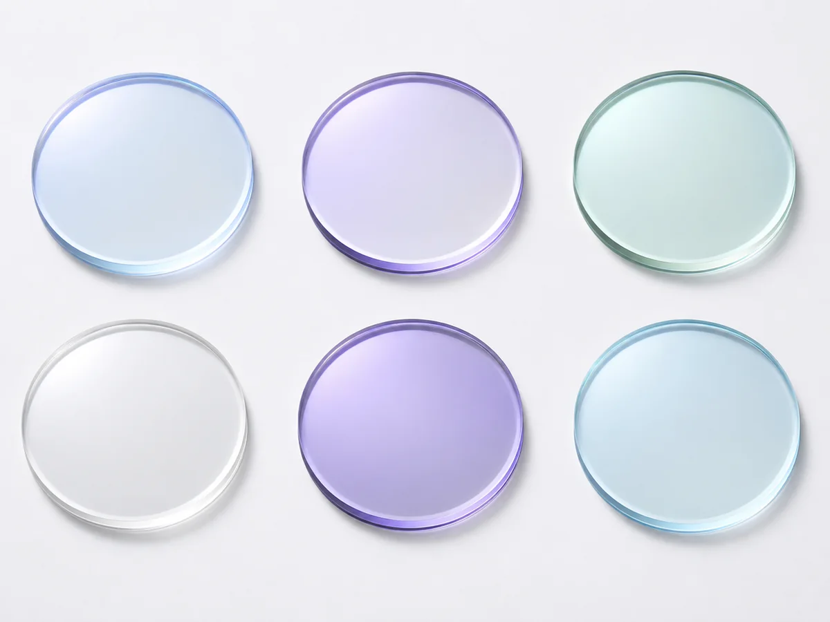 Multiple clear optical lens options prepared for stock and prescription range comparison