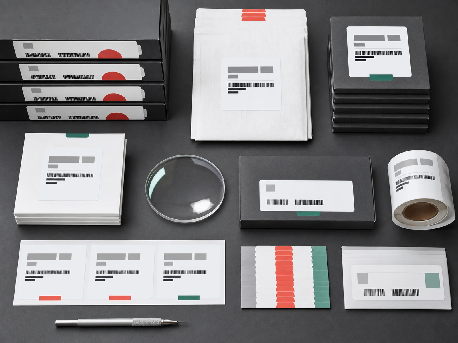 Concept presentation of labels and SKU packaging for optical lenses